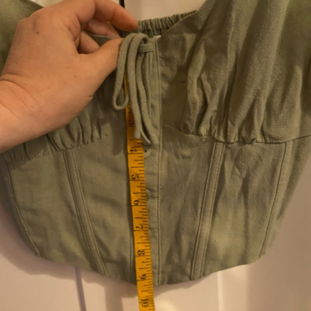 Ally Green Cami Crop Top Corset Linen casual chic coquette cottagecore milkmaid - Picture 13 of 15
